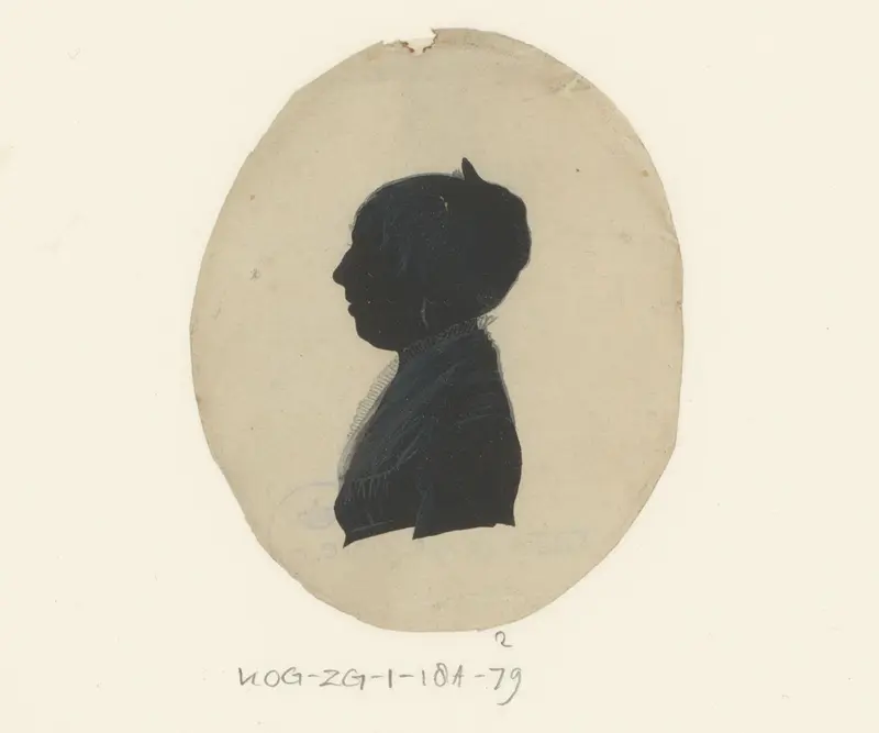 Silhouetportret van een onbekende vrouw met opstaande kraag Wall Art by anonymous - High-Resolution Digital Print