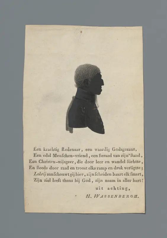Silhouetportret van Nicolaas Lobry met een gedicht door Hieronymus Wassenbergh Wall Art by anonymous - High-Resolution Digital Print