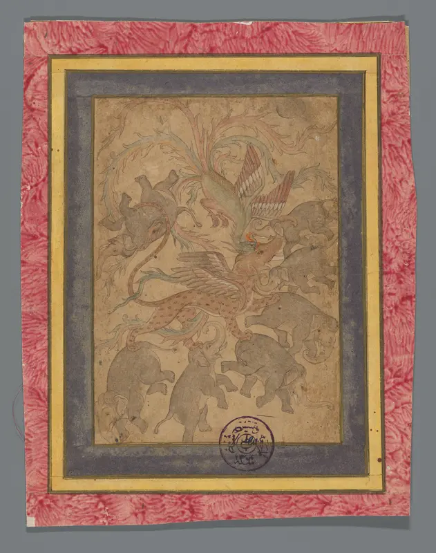 Simurgh attacking a gaja-simha (elephantlion) Wall Art by anonymous - High-Resolution Digital Print