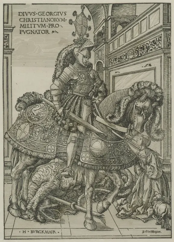 Sint-Joris met prinses en gedode draak Wall Art by Unknown - High-Resolution Digital Print