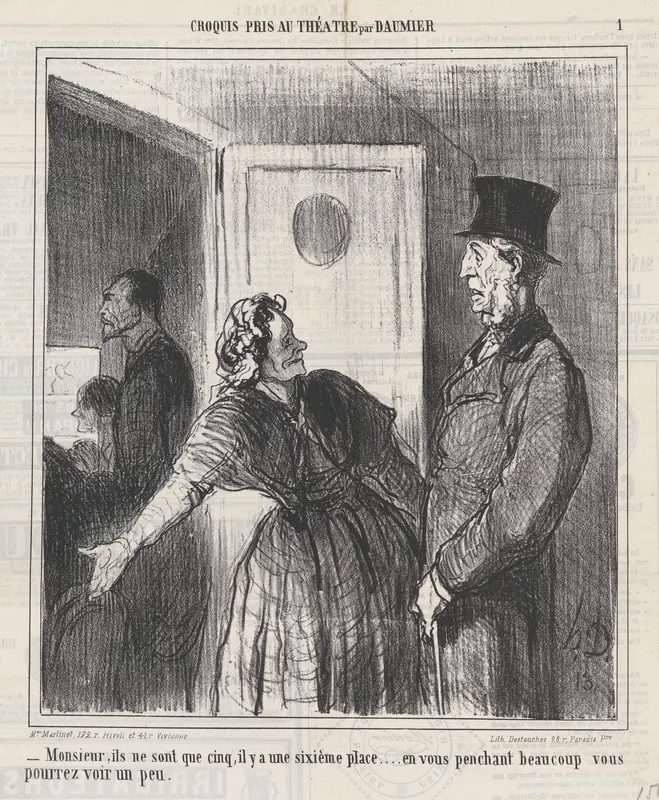 Sir, so far there are only five people here..., from 'Theater sketches,' published in Le Charivari, April 3, 1864 Wall Art by Honoré Daumier - High-Resolution Digital Print