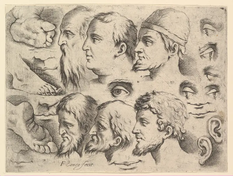 Six Heads, Three Feet, Two Ears, Six Eyes, Four Lips Wall Art by Battista Franco - High-Resolution Digital Print