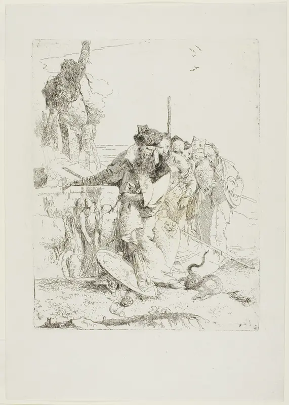 Six People Watching a Snake, from Scherzi Wall Art by Giovanni Battista Tiepolo - High-Resolution Digital Print