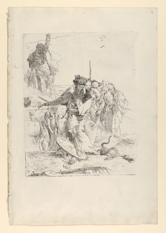 Six people watching a snake, from the Scherzi Wall Art by Giovanni Battista Tiepolo - High-Resolution Digital Print