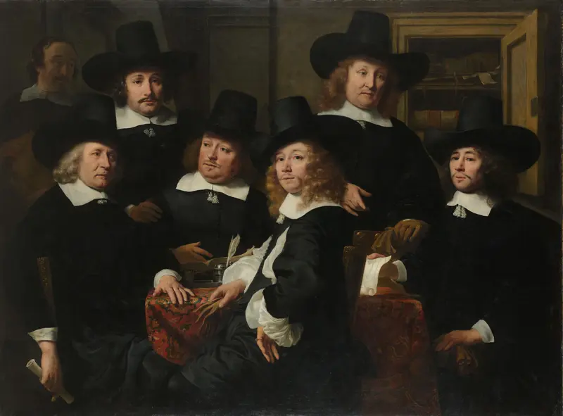 Six Regents and the Beadle of the Nieuwezijds Institute for the Outdoor Relief of the Poor, Amsterdam, 1657 Wall Art by Ferdinand Bol - High-Resolution Digital Print