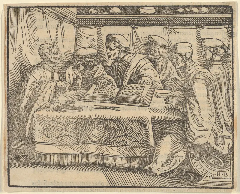 Six Scholars Sitting Around a Table Wall Art by Hans Burgkmair - High-Resolution Digital Print