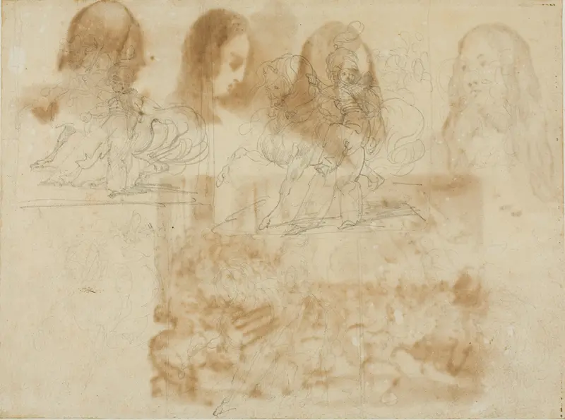 Six Sketches of a Chasseur Beside His Horse