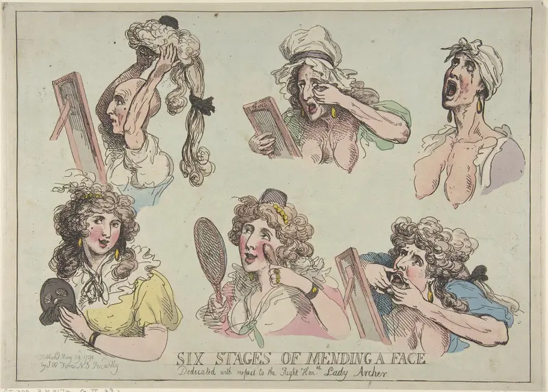 Six Stages of Mending a Face, Dedicated with respect to the Right Hon-ble. Lady Archer Wall Art by Thomas Rowlandson - High-Resolution Digital Print