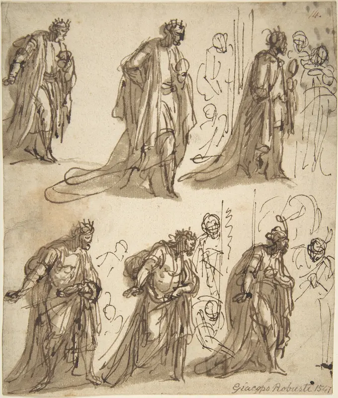 Six Studies of a King for an Adoration Wall Art by Anonymous, Italian, Venetian, 16th century - High-Resolution Digital Print