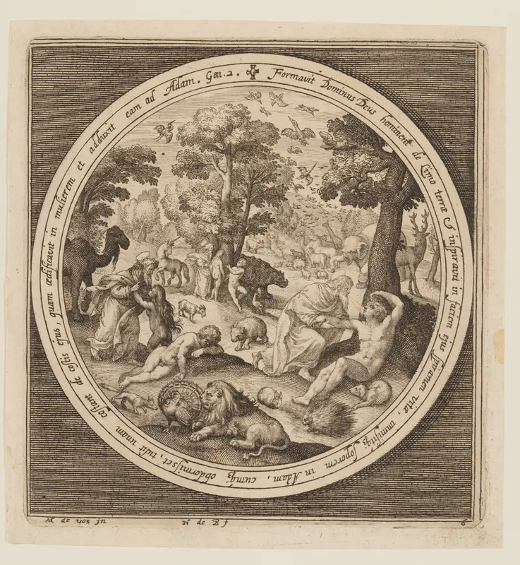 Sixth Day: The Creation of the Animals, Adam and Eve, from The Creation to the Expulsion from Paradise Wall Art by Nicolaes de Bruyn - High-Resolution Digital Print