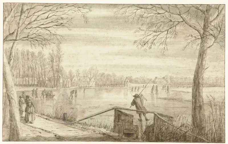 Skaters on the River Vecht, near Maarssen, with the Estates of Daelwijck and Vechthoven in the Distance Wall Art by Abraham Rutgers - High-Resolution Digital Print