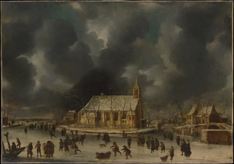Skating at Sloten, near Amsterdam Wall Art by Johannes Abrahamsz Beerstraten - High-Resolution Digital Print
