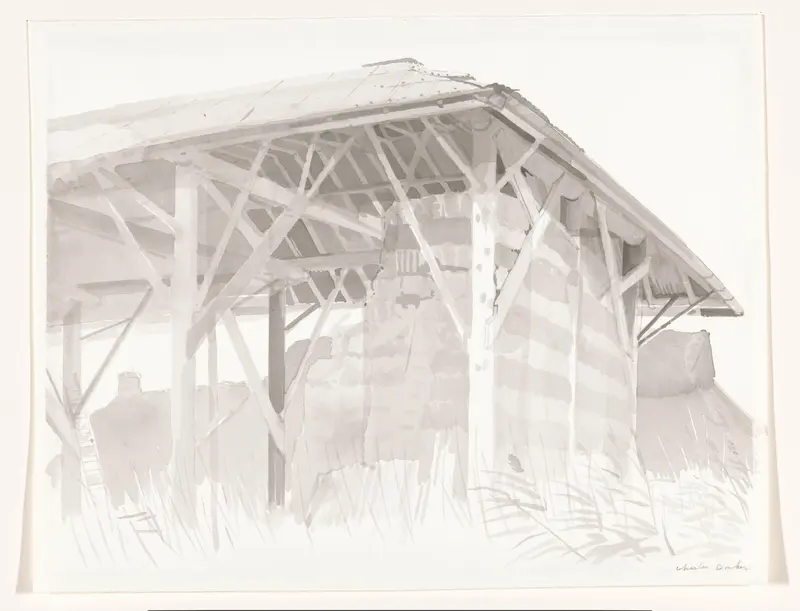 Skelet van een boerderij gebruikt als hooiopslag Wall Art by Unknown - High-Resolution Digital Print