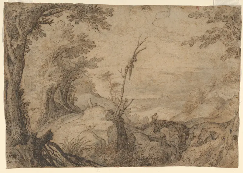 Skeleton Hanging from a Tree in a Landscape Wall Art by Paul Bril - High-Resolution Digital Print