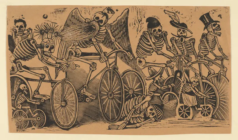 Skeletons (calaveras) riding bicycles Wall Art by José Guadalupe Posada - High-Resolution Digital Print