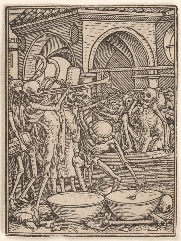 Skeletons Making Music (or the Cemetery), from "The Dance of Death" Wall Art by Hans Holbein the Younger - High-Resolution Digital Print
