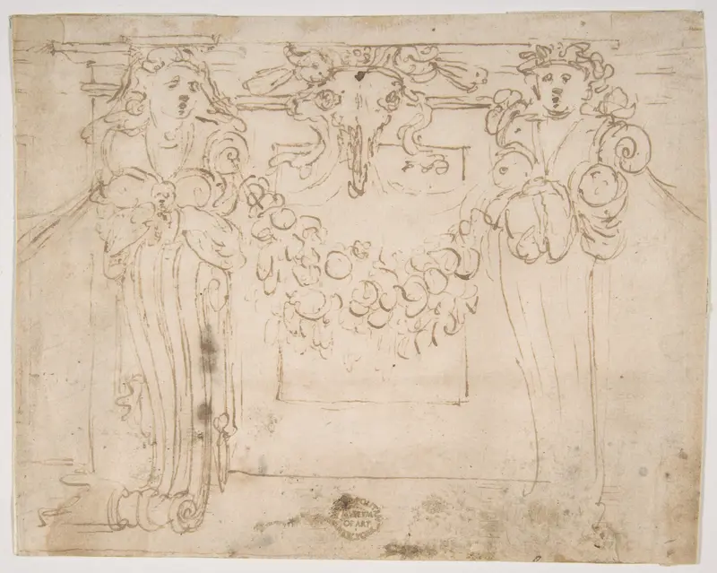 Sketch for a wall panel in the Sala Paolina at Castel Sant' Angelo, Rome Wall Art by Perino del Vaga (Pietro Buonaccorsi) - High-Resolution Digital Print