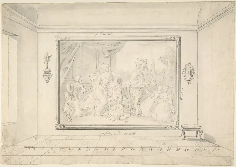 Sketch of a Painted Family Portrait "in situ" Wall Art by Anonymous, German, 19th century - High-Resolution Digital Print