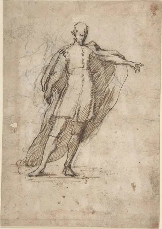 Sketch of a Standing Male Figure Wearing a Cape Wall Art by Anonymous, Italian, early 19th century - High-Resolution Digital Print
