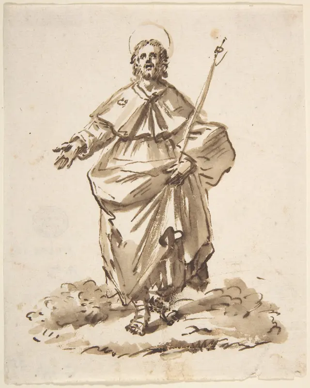 Sketch of a Standing Male Saint Wall Art by Anonymous, Italian, North Italy, 18th century - High-Resolution Digital Print