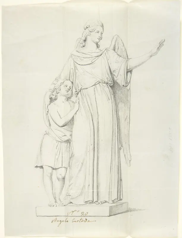 Sketch of a statue: Guardian Angel Wall Art by John Gibson - High-Resolution Digital Print