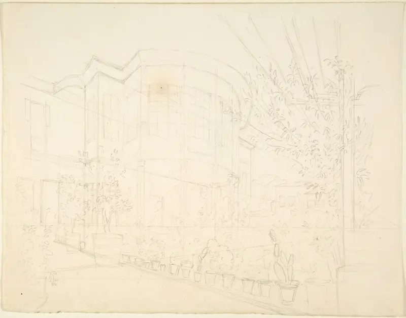 Sketch of Building and Garden Wall Art by Franz von Hauslab the Younger - High-Resolution Digital Print
