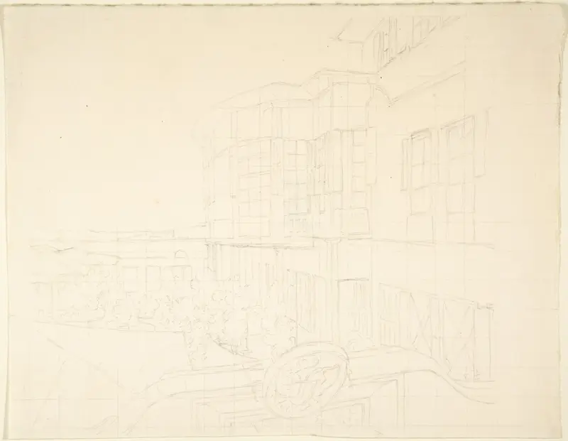 Sketch of Building Wall Art by Franz von Hauslab the Younger - High-Resolution Digital Print