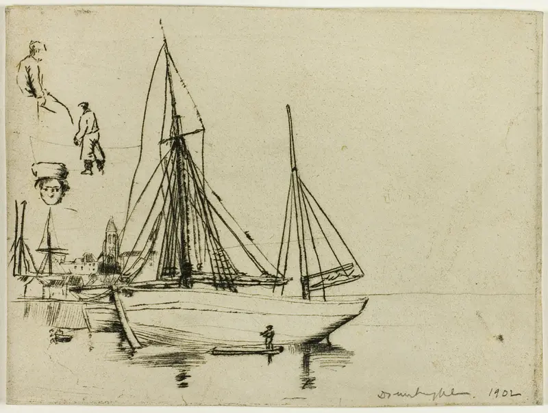 Sketch of Fishing Boats and Sailors