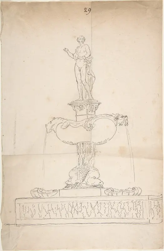 Sketch of Fountain Wall Art by Anonymous, French, 18th century - High-Resolution Digital Print