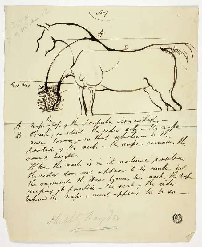 Sketch of Horse with Notations Wall Art by Benjamin Robert Haydon - High-Resolution Digital Print