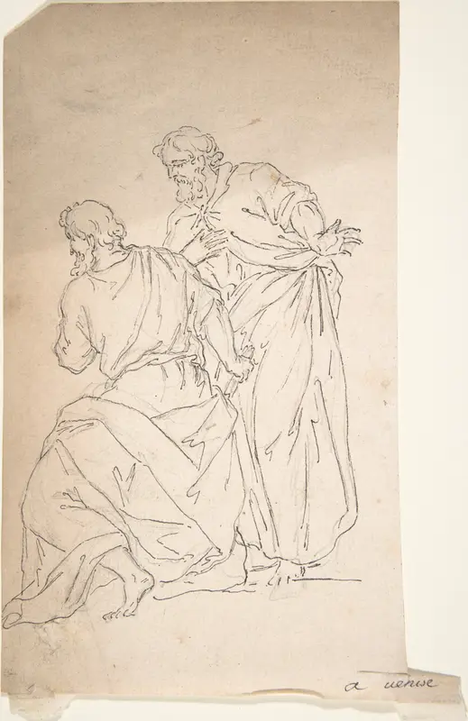 Sketch of Two Male Figures in Classical Costume Wall Art by Anonymous, French, 18th century - High-Resolution Digital Print