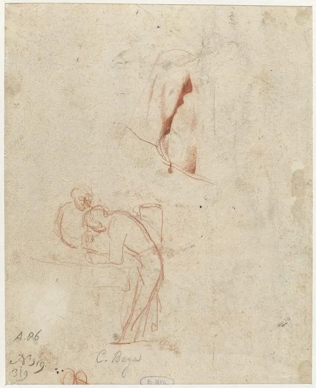 Sketch of Two Standing Figures and a Drapery Study Wall Art by Cornelis Pietersz. Bega - High-Resolution Digital Print