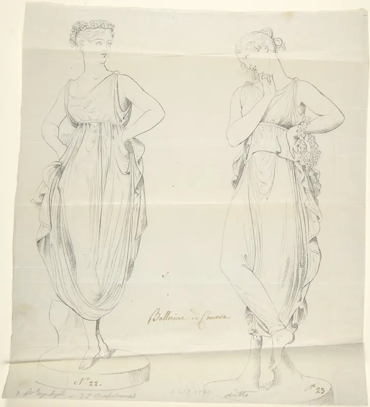 Sketch of two statues: Ballerinas by Canova Wall Art by John Gibson - High-Resolution Digital Print