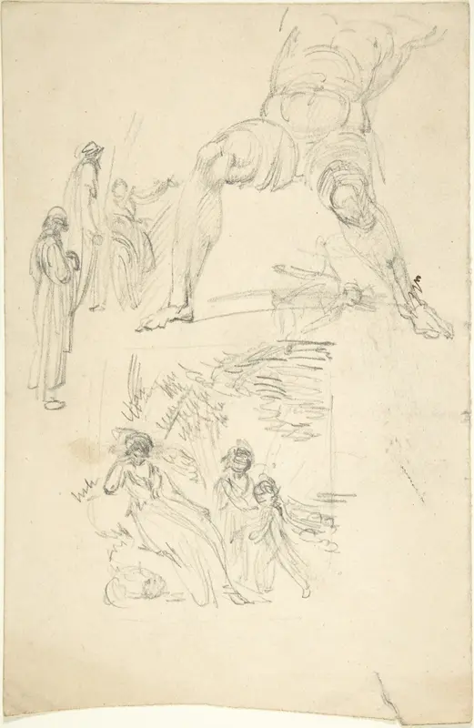 Sketchbook Page: Figures and Sculpture Wall Art by Anonymous, British, 19th century - High-Resolution Digital Print