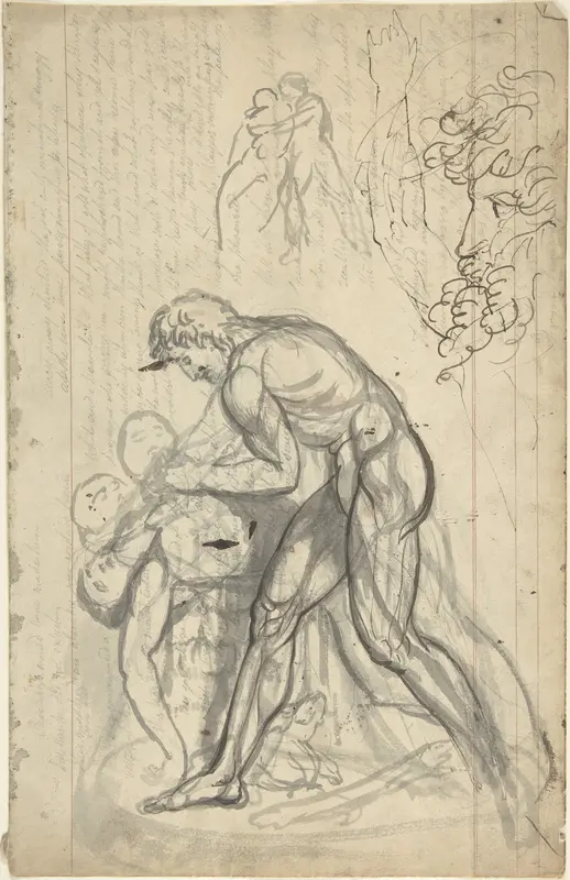 Sketchbook page with drawings of sculpture Wall Art by Anonymous, British, 18th century - High-Resolution Digital Print