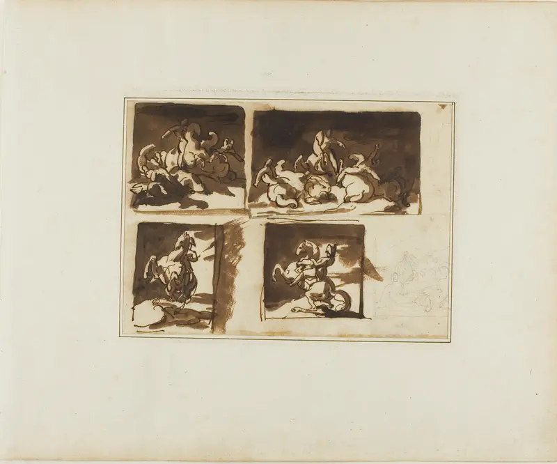Sketches for a Cavalry Battle and a Mounted Officer