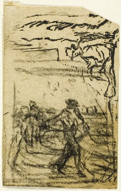 Sketches, Fragment: Peasant Seated at the Foot of a Tree Wall Art by Jean François Millet - High-Resolution Digital Print