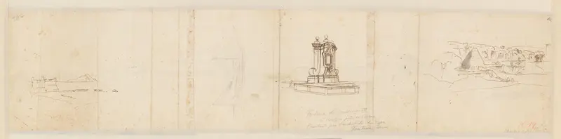 Sketches of Anzio, a Fountain and a Boat / Recto: Panorama of the Bay and Cities of Anzio and Nettuno Wall Art by Caspar van Wittel - High-Resolution Digital Print