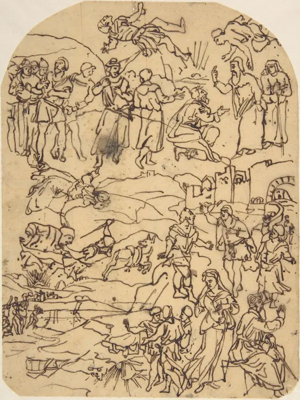 Sketches of Classical or Biblical Figures Wall Art by Rodolphe Bresdin - High-Resolution Digital Print