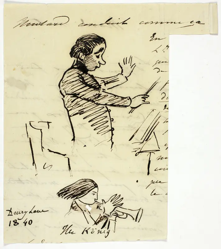 Sketches of Conductor and Trumpet Player Wall Art by Alfred Edward Chalon - High-Resolution Digital Print