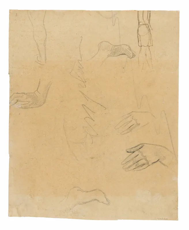 Sketches of Figures, Hands, and Feet (related to the painting Aha oe feii? [What! Are You Jealous?])