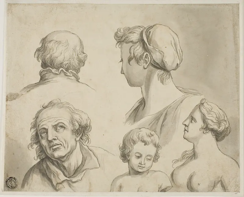 Sketches of Five Busts Wall Art by Gerard de Lairesse - High-Resolution Digital Print