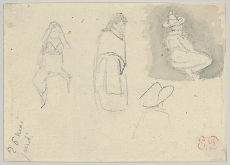 Sketches of Four Figures, Spain Wall Art by Eugène Delacroix - High-Resolution Digital Print