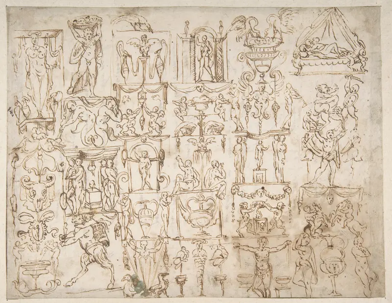 Sketches of Grotesques Wall Art by Giovanni Antonio Dosio - High-Resolution Digital Print
