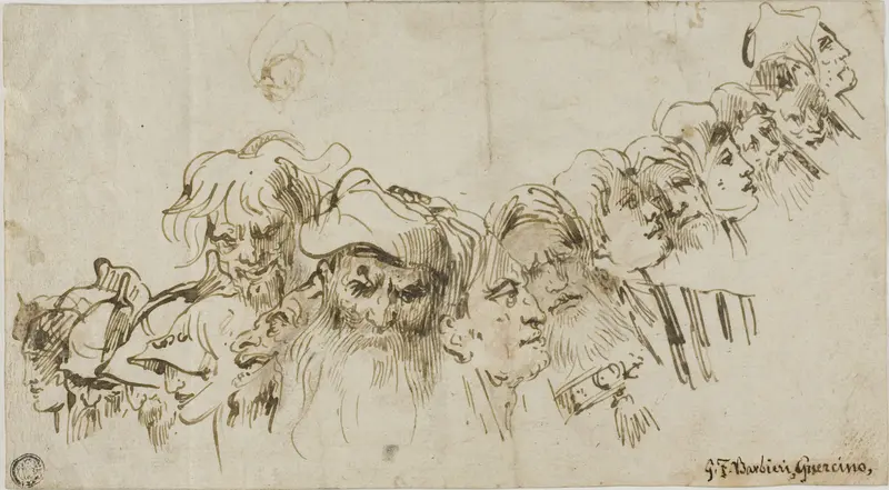 Sketches of Male Heads (recto); Queen and Page (verso) Wall Art by Giovanni Domenico Tiepolo - High-Resolution Digital Print