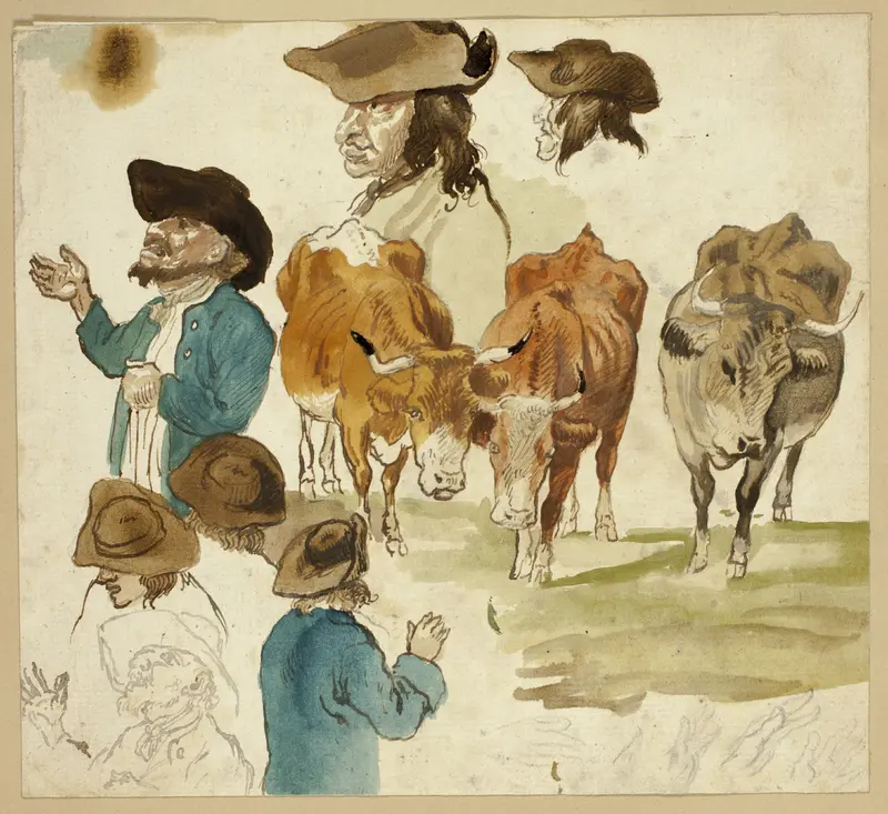 Sketches of Men and Cows Wall Art by Unknown artist - High-Resolution Digital Print