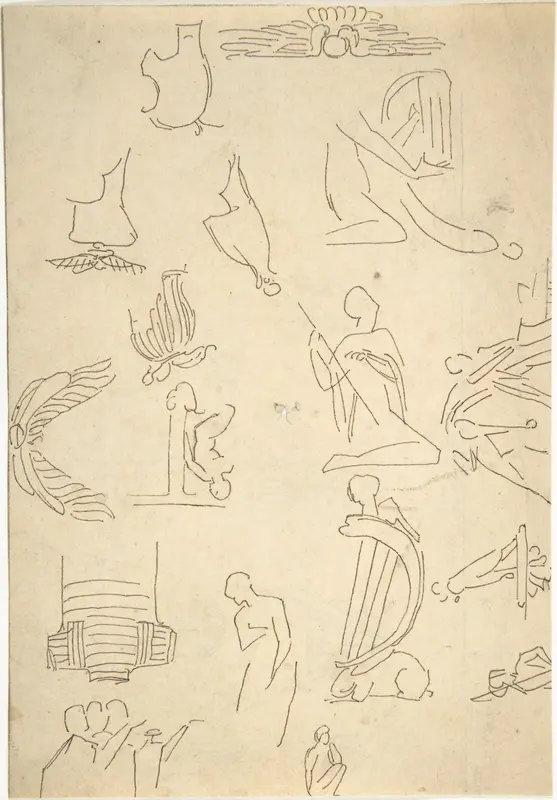 Sketches of Miscellaneous Egyptian Details and Figures (recto and verso) Wall Art by William Pitts - High-Resolution Digital Print