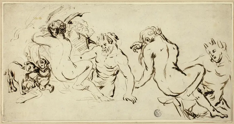 Sketches of Nymph, Satyr and Putto Wall Art by John Vanderbank - High-Resolution Digital Print