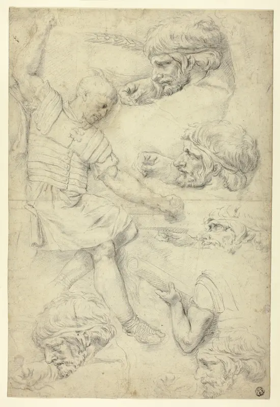 Sketches of Soldier, Heads, from Roman Relief (recto); Sketches of Male Nudes, from Roman Relief (verso) Wall Art by Unknown artist - High-Resolution Digital Print