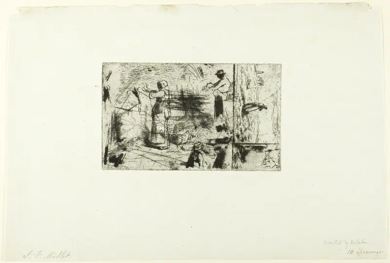 Sketches of Three Subjects Wall Art by Jean François Millet - High-Resolution Digital Print